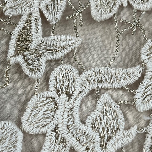 Lace Cream Cold shoulder Top| Venus Spring Blouse| Lace/Gold Flower trimmings S - Picture 10 of 13